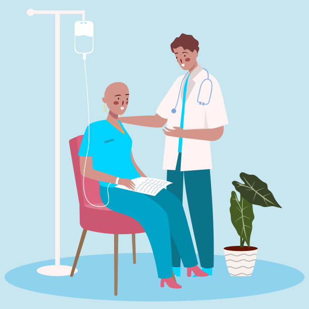 癌症治疗理念医生以卡通平面风格给予建议支持激励女性患者图片下载