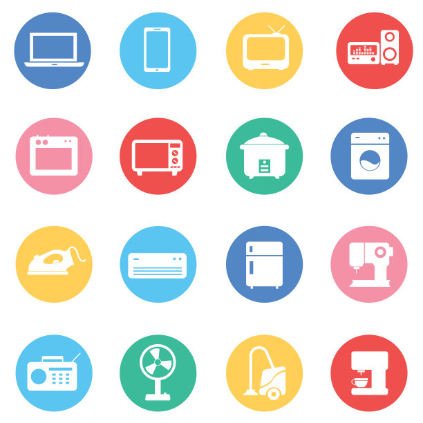 家用电器和电子产品的图标在白色背景上的平面设计。矢量图图片下载