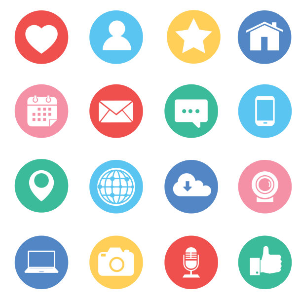 社交媒体图标在白色背景上的平面设计。矢量图图片下载