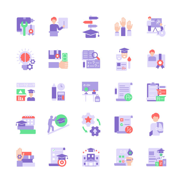 高等学历教育矢量平面颜色图标设置图片下载