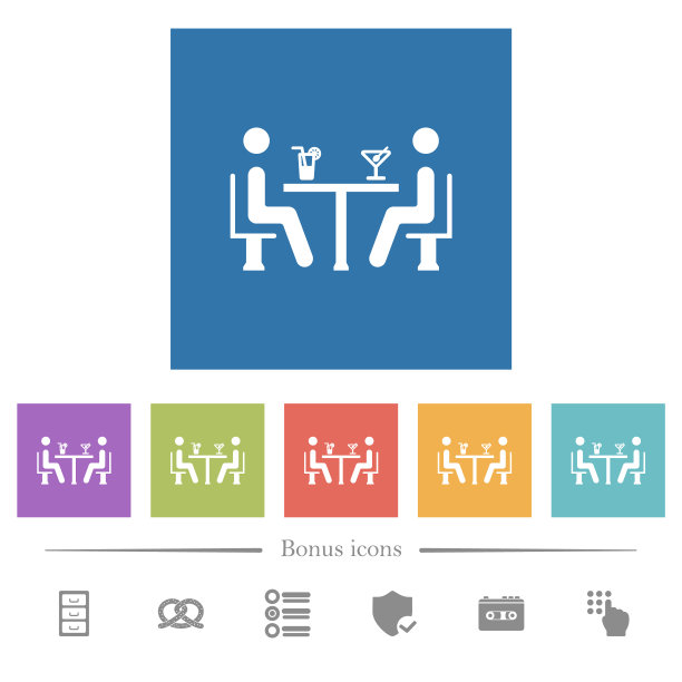 鸡尾酒吧的平面白色图标在方形背景图片下载