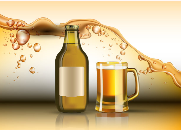 啤酒瓶和玻璃的写实产品图片下载