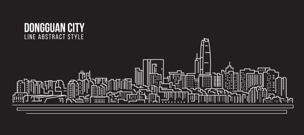 城市景观建筑线条艺术矢量插画设计-东莞市图片下载