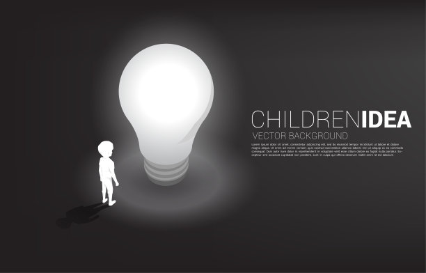 一个拿着灯泡的男孩的剪影。图片下载