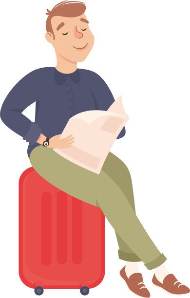 一个年轻的游客坐在手提箱上等待图片下载