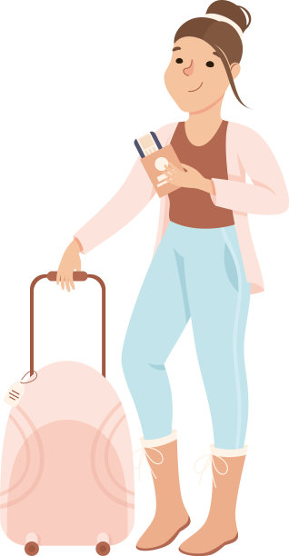 年轻的女游客提着箱子站在那里图片下载