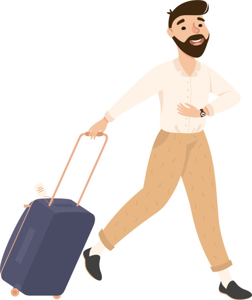 大胡子男子在机场匆忙赶飞机图片下载