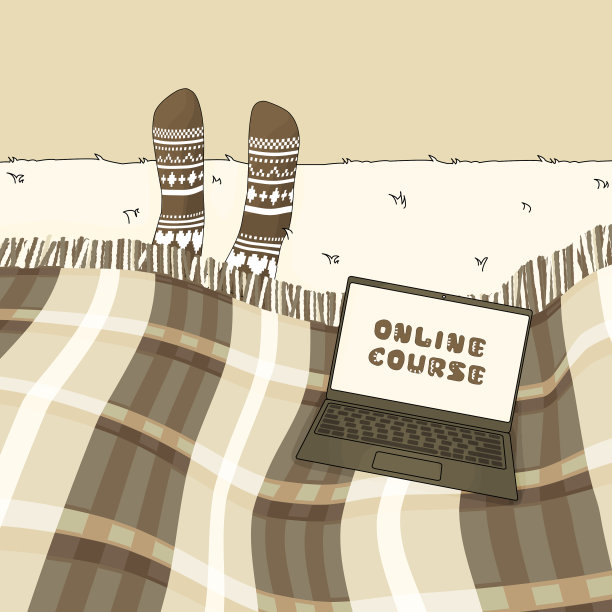 棕色轮廓笔记本电脑是在复古格子呢床上图片下载