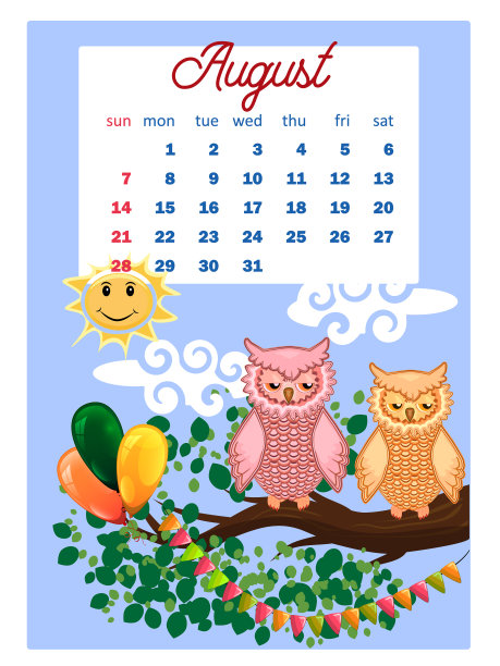 日历上每个月都有2022年可爱的猫头鹰和鸟类图片下载