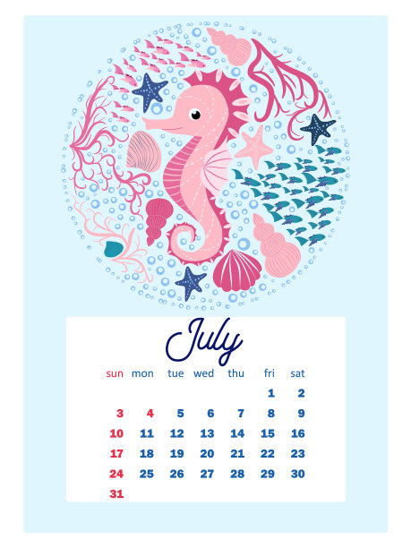 海洋生物挂历设计模板图片下载