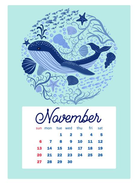 海洋生物挂历设计模板图片下载