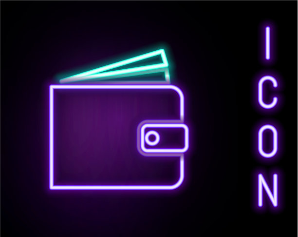 发光的霓虹线钱包图标孤立在黑色图片下载