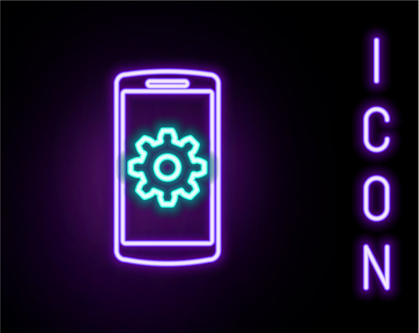 发光的霓虹灯线设置在智能手机图标图片下载