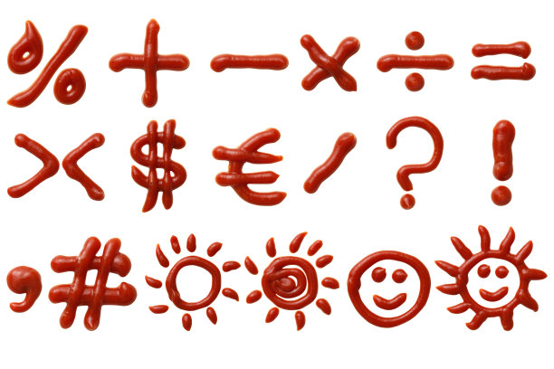 孤立的数学符号和更多的图片写在白色背景番茄酱。图片下载