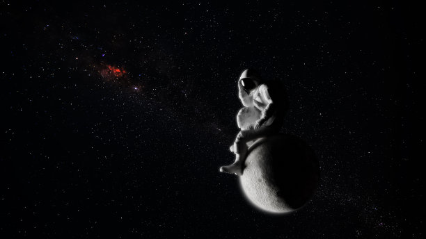 宇航员坐在月球上超现实的3d渲染空间艺术图片下载