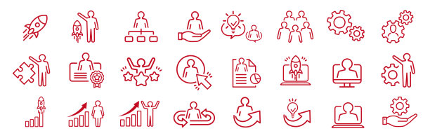 企业创业管理团队战略员工线图标设置图片下载