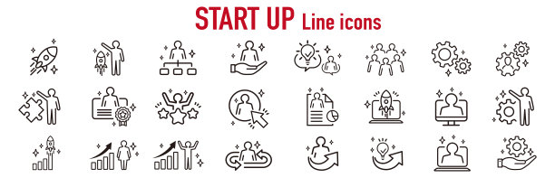 创业管理团队合作策略员工线图标设置图片下载