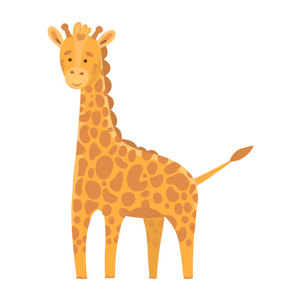 可爱有趣的卡通长颈鹿在一个白色孤立图片下载