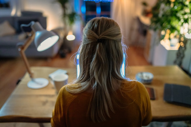 在家里用笔记本电脑工作的女人图片下载