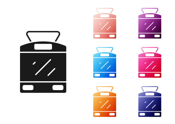 黑色有轨电车和铁路图标孤立在白色上图片下载