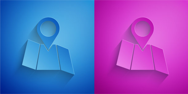 剪纸折叠地图与位置标记图标图片下载