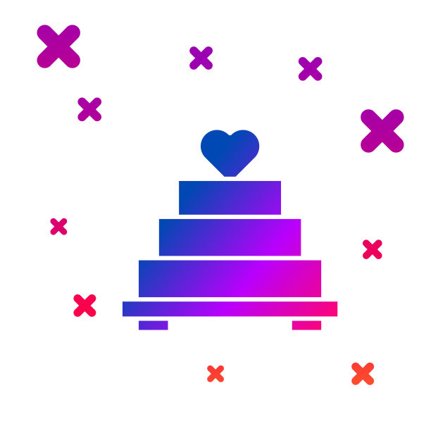 彩色婚礼蛋糕与心的图标隔离上图片下载