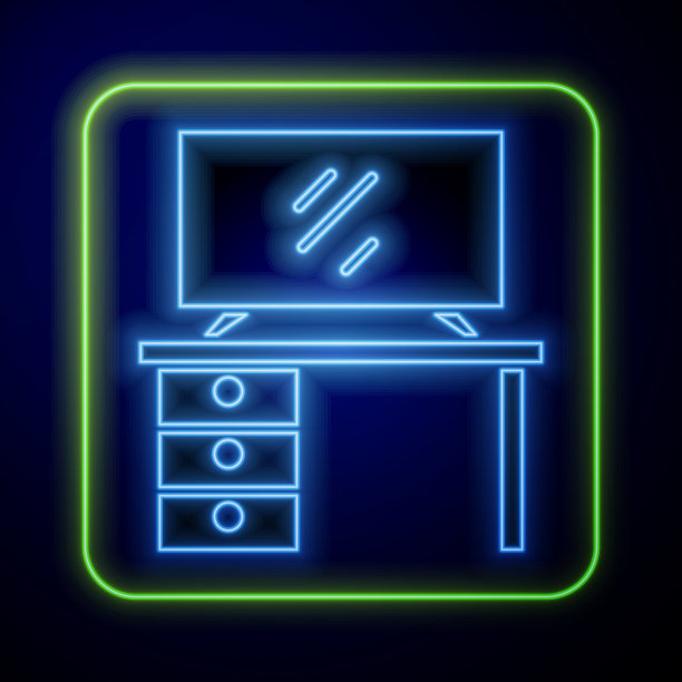 发光的霓虹灯电视桌架图标孤立在蓝色图片下载