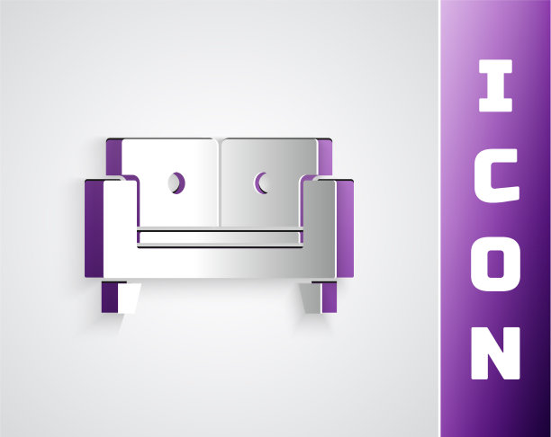 剪纸沙发图标孤立在灰色背景图片下载