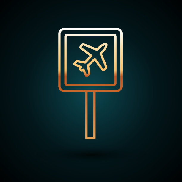 金色线机场图标孤立在深蓝色图片下载