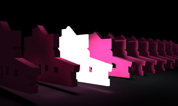 房地产的概念。霓虹灯闪耀杰出的图标图片下载