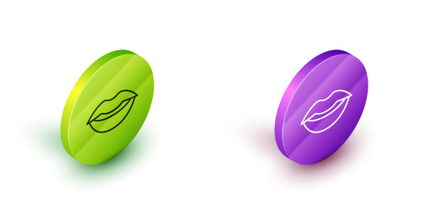 等距线微笑的嘴唇图标孤立在白色图片下载