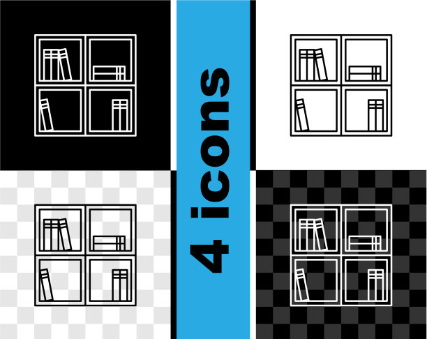 设置线书架与书籍图标隔离在黑色图片下载