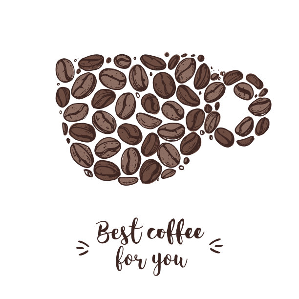 咖啡豆概念插画。杯子里的咖啡豆。手绘草图。矢量插图。咖啡设计的概念。图片下载