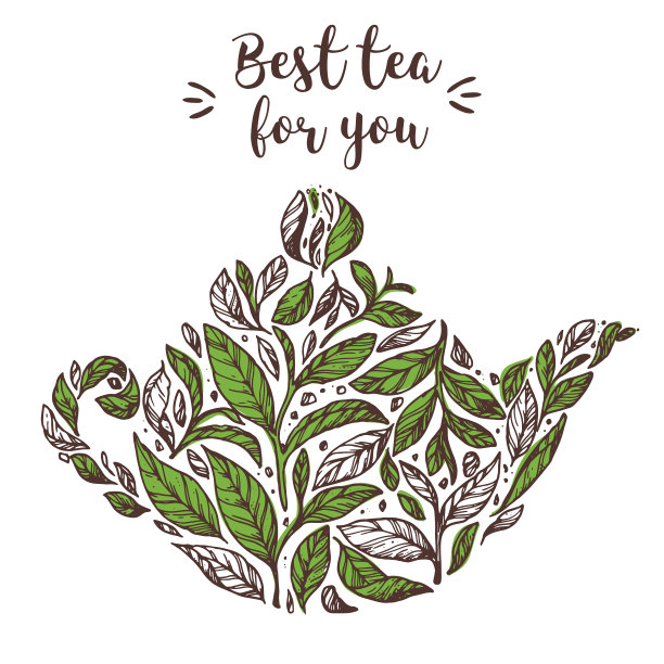 茶的概念说明。茶壶里的茶叶。手绘草图。黑白矢量插图。概念茶设计。图片下载