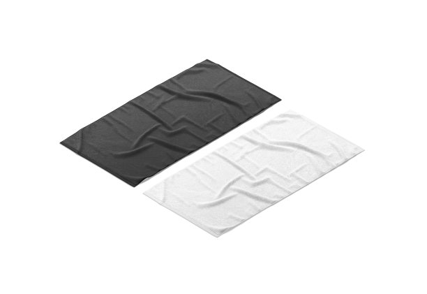 黑白皱大毛巾模型，侧视图图片下载