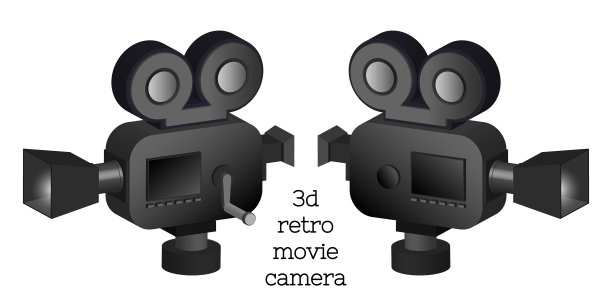 3d黑色复古电影摄像机与卷轴图片下载