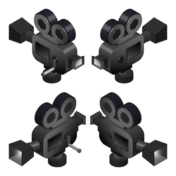 四卷3d黑色复古电影摄像机图片下载