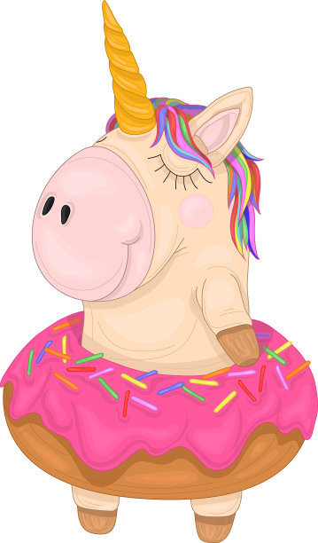 可爱的彩虹独角兽在甜甜圈图片下载
