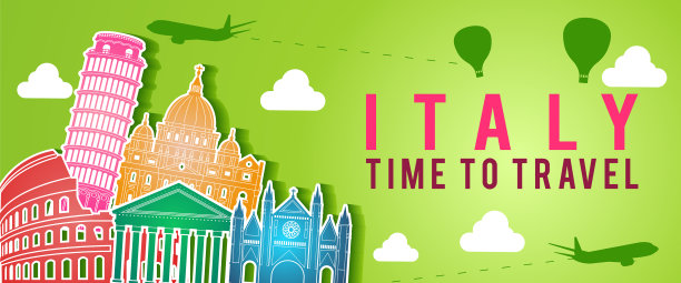 绿旗意大利著名地标剪影图片下载