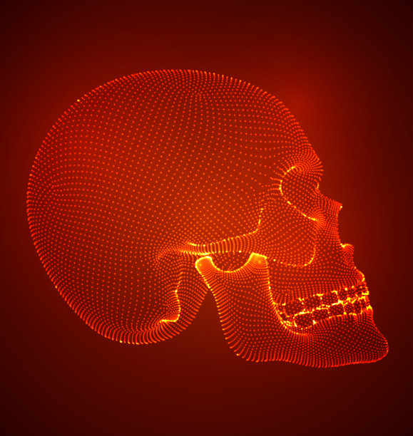 具有正方形和三角形多边形的人类头骨向量集。图片下载