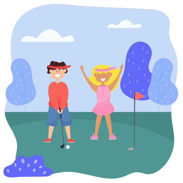 孩子们一起打高尔夫球。哥哥和妹妹花时间在一起。培训。图片下载