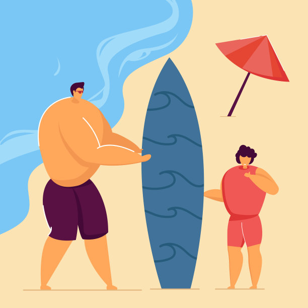 父亲和儿子在海滩上一起抱着冲浪板图片下载