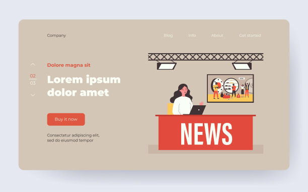 人们在电视演播室制作新闻平面矢量插图图片下载