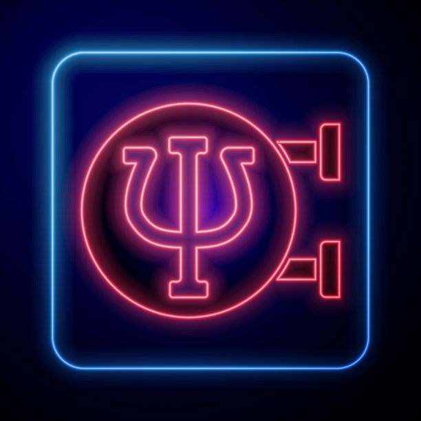 发光的霓虹心理学图标孤立在蓝色图片下载