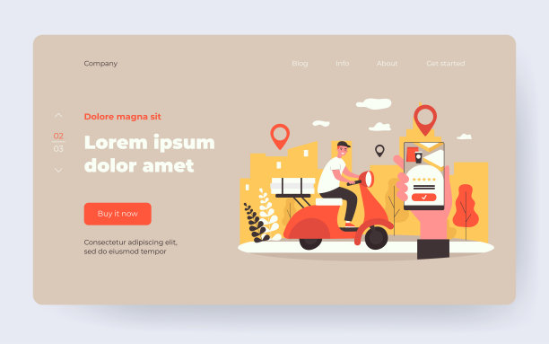 愉快的快递员骑着摩托车送包裹图片下载