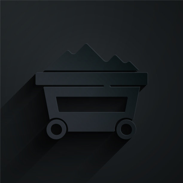 剪纸煤矿手推车图标孤立在黑色图片下载