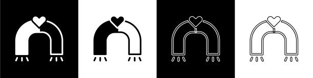 设置爱磁铁图标孤立的黑色和白色图片下载