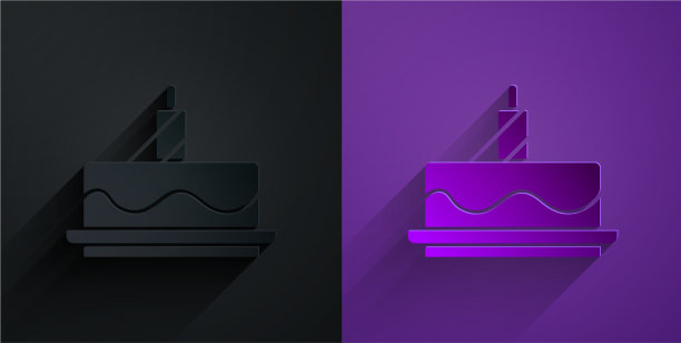 剪纸蛋糕与燃烧的蜡烛图标隔离图片下载