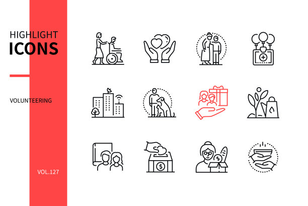 志愿概念线设计风格图标集图片下载