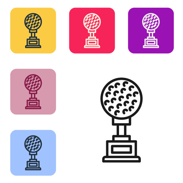 黑线奖杯与高尔夫图标孤立上图片下载